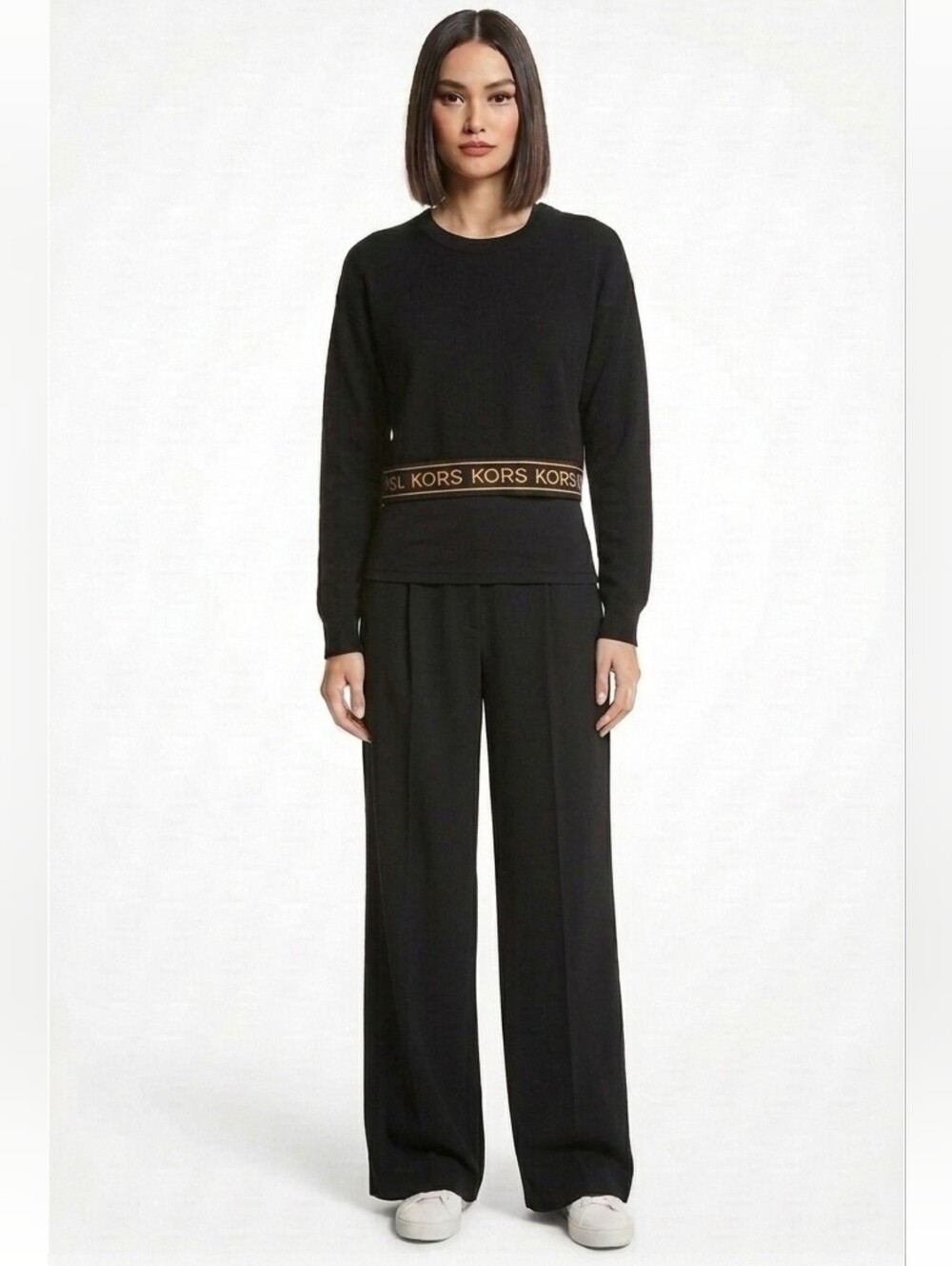 Michael Kors ✨️ Women's Black Cropped Logo Hem Sweatshirt Size M